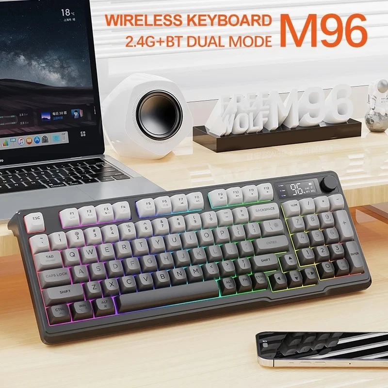 FREEWOLF M96 Wireless Bluetooth Gaming Keyboard Smart Screen + X7 Mouse Combo - Image 1 of 4
