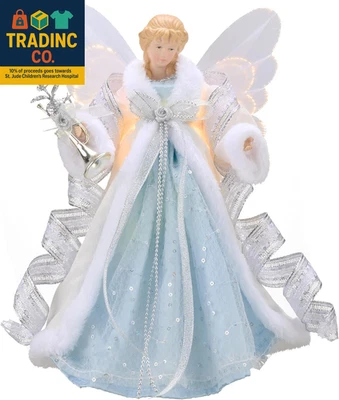 Lighted Christmas Tree Topper Angel with Timer, 12 Inch Blue and Silver Fabric S - Image 1 of 4