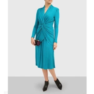 Vestido midi jersey en capas Diane Von Furstenberg Stacia frontal torcido verde azulado talla 6 - Imagen 1 de 6