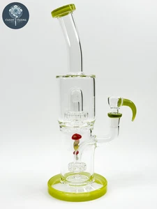 12” Double Percolator Glass Bong – Yellow Thick Water Pipe Hookah w/ 14mm Bowl - Picture 1 of 13