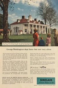 Sinclair Oil Corporation 1957 Print Ad George Washington Mount Vernon American - Picture 1 of 1