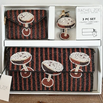 TOTALMENTE NUEVO Rachel Zoe 3 Piezas Cuentas Espresso Martini Bolso sin asas Estuche para tarjetas y bolso Dije Foto 1 de 4