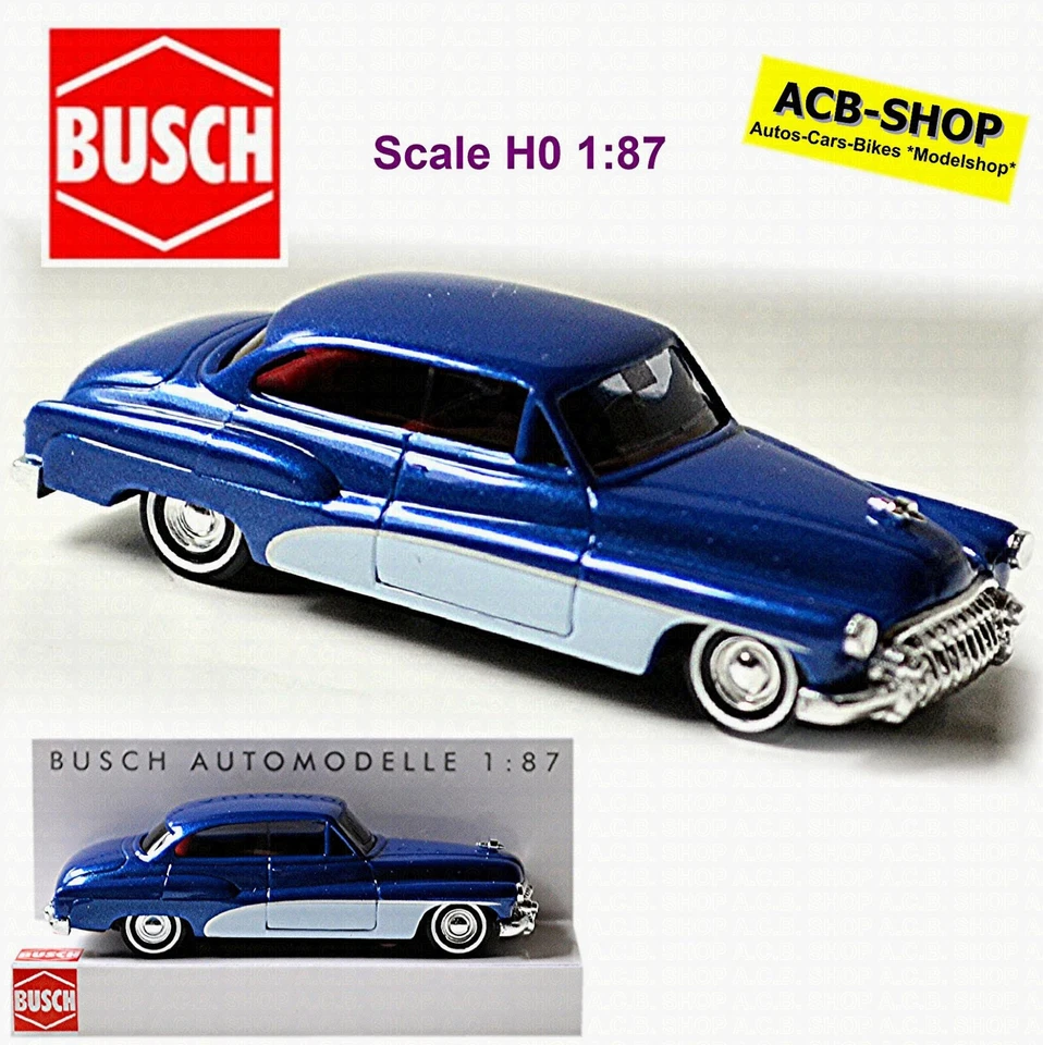 Buick '50 Deluxe Super! Serie 50 Berlina 1953-58 Rblau + Bianco 1:87 Busch 44720 - Immagine 1 di 4