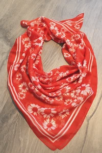 Lightweight Accent Head Scarf 30" Square Red White Floral Flowers Semi-Sheer - Picture 1 of 14