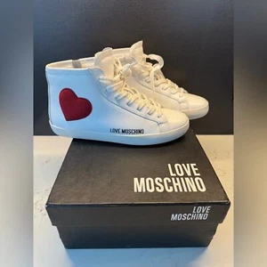 Love moschino sneakers alte bianco cuore zip pelle taglia 39 con scatola - Foto 1 di 9