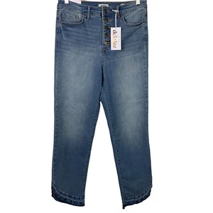 Jeans Delaluz Denim Talla 8 Tiro Alto Rectos Cortos Botón Mosca Borde Crudo Dobladillos NUEVO - Imagen 1 de 7