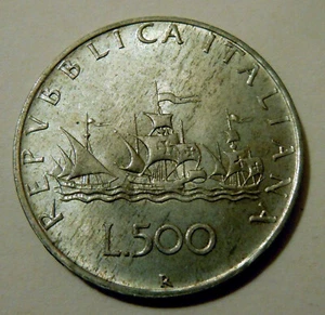 1960 Italy 500 Lire Silver Coin Columbus Ships & Renaissance Donna UNC  - Picture 1 of 2