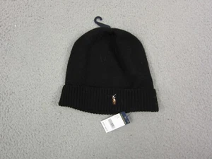 Ralph Lauren Beanie Hat Mens Black Flesh Pony 100% Wool Winter Skiing Knit 90s - Picture 1 of 12