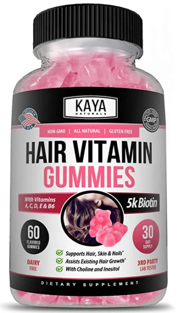 Kaya Naturals Hair Vitamin Gummies Dietary Supplement - 60 Gummy Bears
