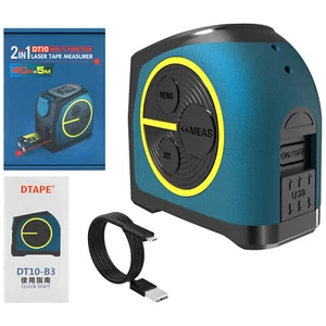 DTAPE 2 in 1 /40M digital Laser Tape Measure Silent USB Rechargeable LCD Display - Picture 1 of 12