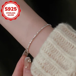 10pcs Unisex Women's 925 Sterling Silver Bracelet Shining Crushed Silvery - Picture 1 of 6