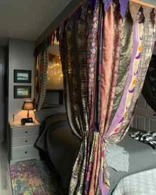 2 Piezas Antiguo Sari de Seda Indio Reciclado Boho Multi Cortina Puerta Cortina Decoración Cortina Foto 1 de 4