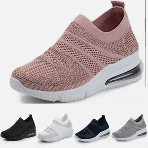 DAMEN DAMEN SLIPPER SOCKE STRASS KEILABSATZ SNEAKER KLASSISCHE JOGGING PUMPS SCHUHE - Bild 1 von 6