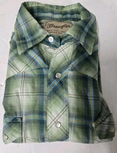 Wrangler grün kariert Perlen Knopfleiste Langarm Western Hemd Herren Large - Bild 1 von 7