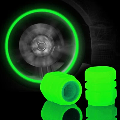 4x Tapa de válvula de neumático luminoso verde cubierta antipolvo de rueda de automóvil que brilla en la oscuridad Foto 1 de 4