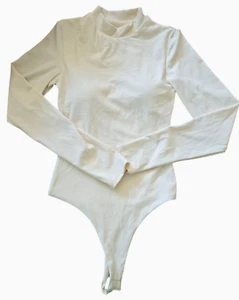 Klassy Network Long Sleeve Bodysuit Built In Bra Women's XXS Ivory Mock Neck - Picture 1 of 5