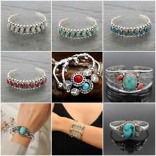 Women Tibetan 925 Silver Filled Turquoise Bangle Cuff Bracelet Wedding Jewelry