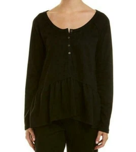 Kensie Size Small Black Waffle Knit Peplum Knit Top Long Sleeve Pullover - Picture 1 of 5