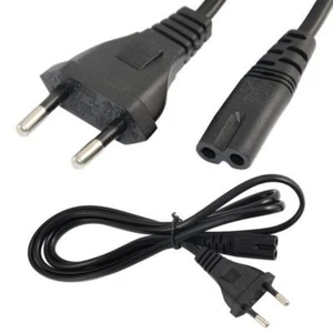 EU European 2 Pin Plug Fig Figure 8 Mains Cable Lead Black EU C7 F8 CORD - Picture 1 of 2