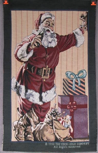 Vintage Coca~Cola Santa Claus Christmas Presents - Tapestry Fabric Hanging 17x28 - Picture 1 of 4