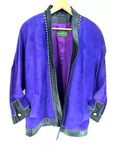 VTG Danier Canadian Made Royal Purple Blue Suede Leather Trim Jacket Coat Sz L - Picture 1 of 20