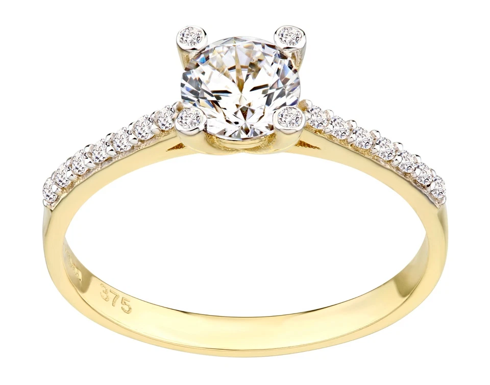 9ct Yellow Gold 1.00ct Simulated Diamond Solitaire Engagement Ring size J - S - Image 1 of 4