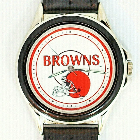 Cleveland Browns NFL Fossil Relic New Unworn Watch Silver Tone Blue Insert $75 Cover