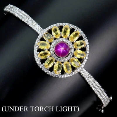 925 Sterling Silver Bangle Round Ruby 6mm Sapphire Natural Gemstone Jewelry - Image 1 of 4