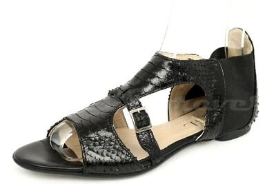 Womens AGL Black Leather Pull On Stretch Strap Flat Heels Sandals Size 38 - Image 1 of 4