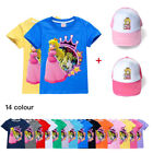 Neue Hot Kids Prinzessin Pfirsich Rot Kurzarm Tee Top T-shirt+Ente Zunge Hut