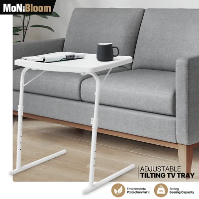 White Folding Adjustable Height TV Tray Portable Sofa Bed Side Table Laptop Desk - Image 1 of 4