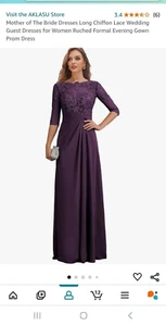 Mother of the bride long chiffon, lace wedding dress, formal evening gown - Picture 1 of 4
