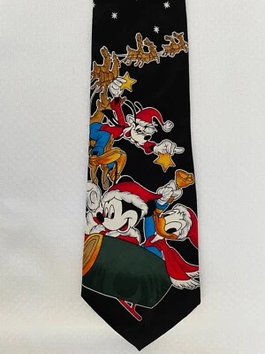 Mickey Mouse Unlimited Santa's Sleigh Donald Duck Goofy Christmas Silk Necktie - Image 1 of 3
