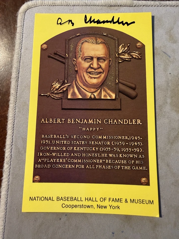 Placa postal firmada por Happy Chandler Salón de la Fama fallecido Salón de la Fama Foto 1 de 1