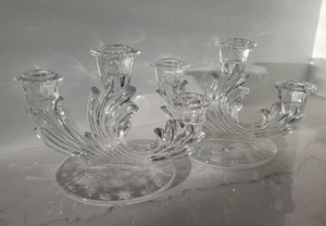 Vintage Fostoria Baroque Clear 3 Light Crystal Taper Candle Holder Etched Bottom - Picture 1 of 12