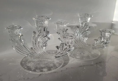 Vintage Fostoria Baroque Clear 3 Light Crystal Taper Candle Holder Etched Bottom - Image 1 of 4