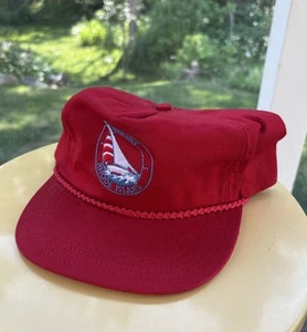 Vtg 1980s Newport Rhode Island Hat Sailboat Ocean Red Rope Leather Strapback - Picture 1 of 10