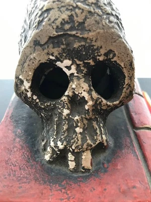 Skull & Book Pottery Statue Japanese Figurine Doll 4.9 inch - Image 1 of 4