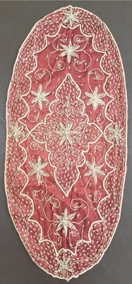 Toalha de mesa oval bordada à mão vintage tradicional prata Zardozi 83x37cm - Imagem 1 de 4