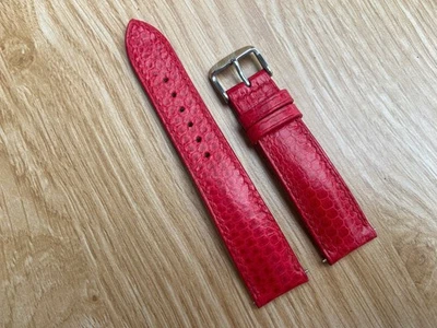 Size 22mm/20mm, Leather/Skin Snake Watch Strap Band Red, Custom Strap. - Image 1 of 4