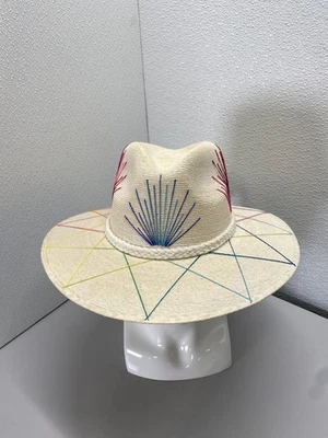 Corazon Playero Womens Agave Beach Natural Staw Colorful Embroidery Hat Size M - Image 1 of 4