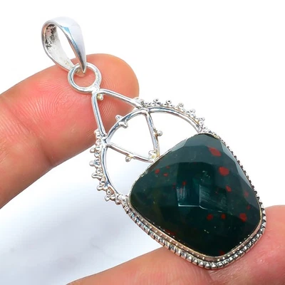Piedra de sangre - Colgante hecho a mano enchapado en plata África 2,34" T2710, regalo de Navidad Foto 1 de 3