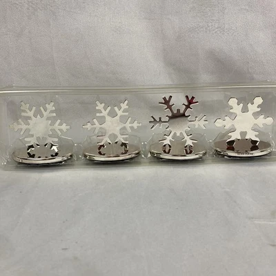 Pottery Barn Outlet 4 Silver Snowflake Placecard Holders Holiday Christmas NEW - Image 1 of 4