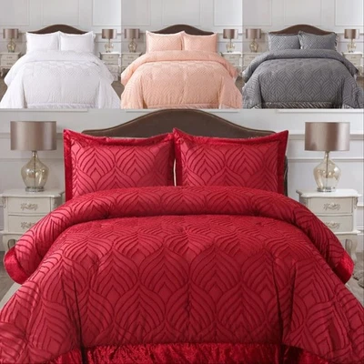 Luxury 3 Piece Embossed Bedspread Quilted Bed Throw Bedding Set Double King Size - Image 1 of 4