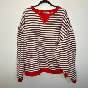 NUEVO CON ETIQUETAS NATURAL LIFE Gran Tamaño Rayas Cuello Redondo Púrpura Crema Rojo L/XL - Imagen 1 de 4