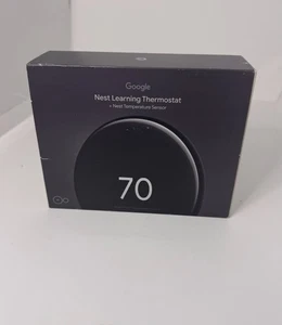 Google Nest Learning Thermostat 4th Gen w/ Temp Sensor Smart WiFi Alexa-Obsidian - Picture 1 of 2