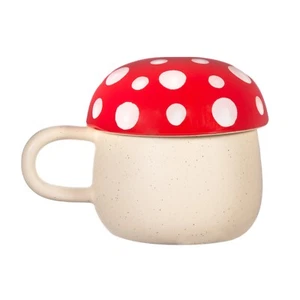 Red Mushroom Mug with Lid Cottage Garden Country Style Tea Cup Sass & Belle - Picture 1 of 3