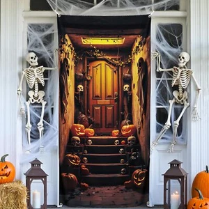 Decoraciones de puerta de Halloween pancarta fantasma sótano escalera cubierta espeluznante185x90 cm fiesta - Imagen 1 de 3