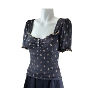 Free People Y2K Milkmaid Top Womens S Square Neck Babydoll Black Ruffle Fitted - Picture 1 of 19