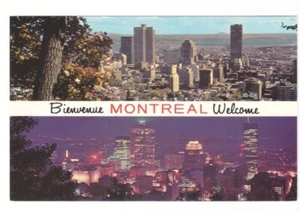 Day & Night View From Mount Royal, Montreal Vintage Chrome Split View Postcard - Bild 1 von 2